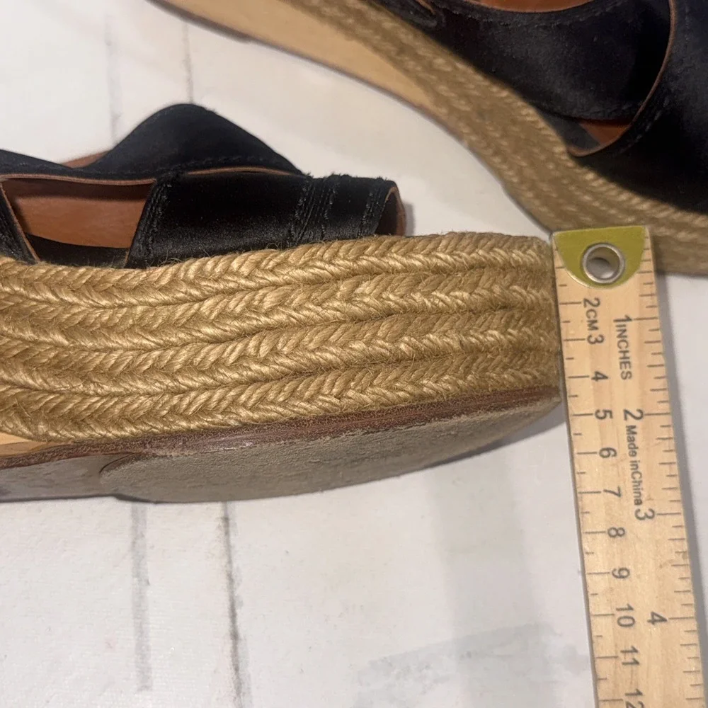 Vintage Y2K Lanvin Black Leather Platform Wood Jute Espadrille Wedge Shoes 40
